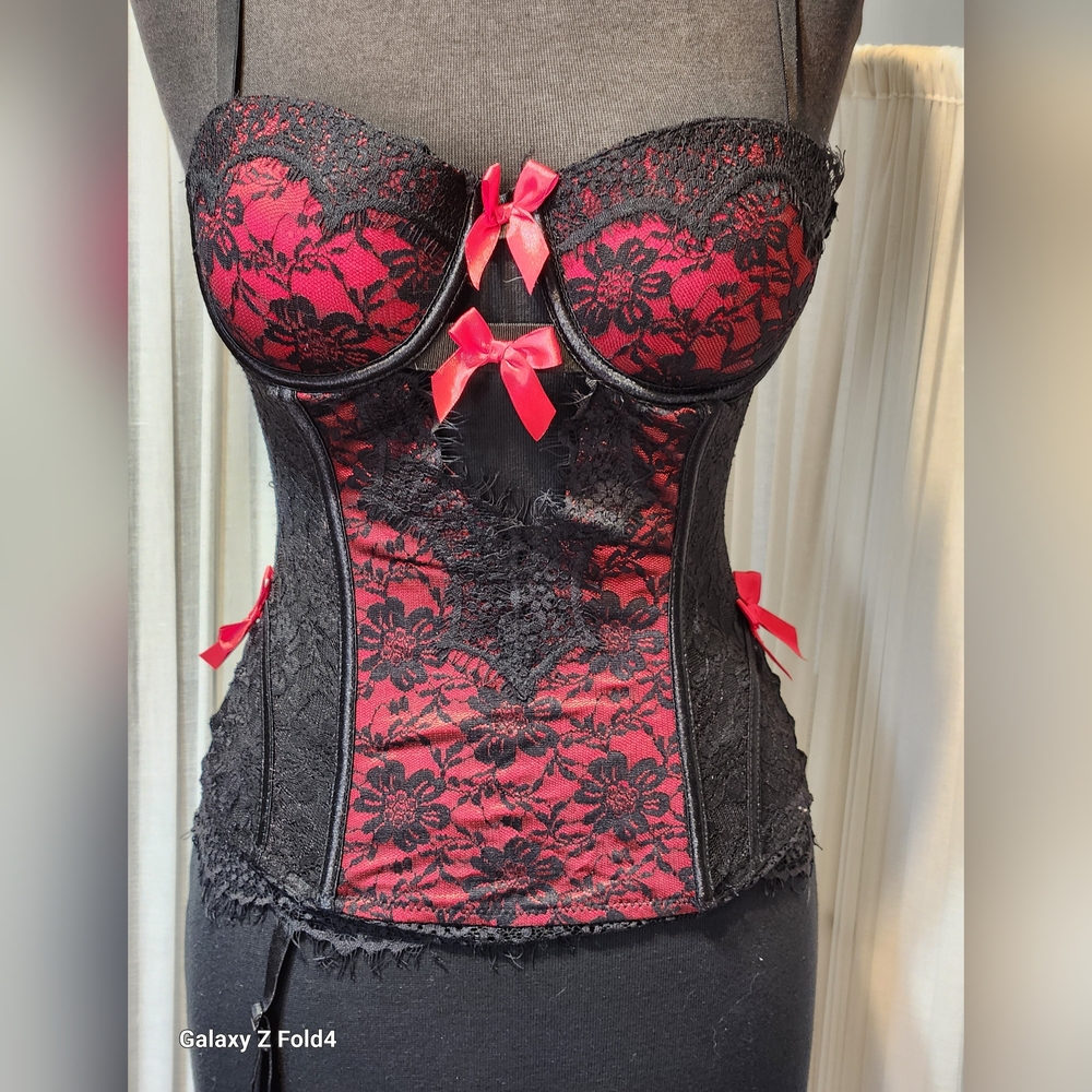 HOT TOPIC Black and Red Lace Bra with Underwire Support 34B - Picture 2 of 12